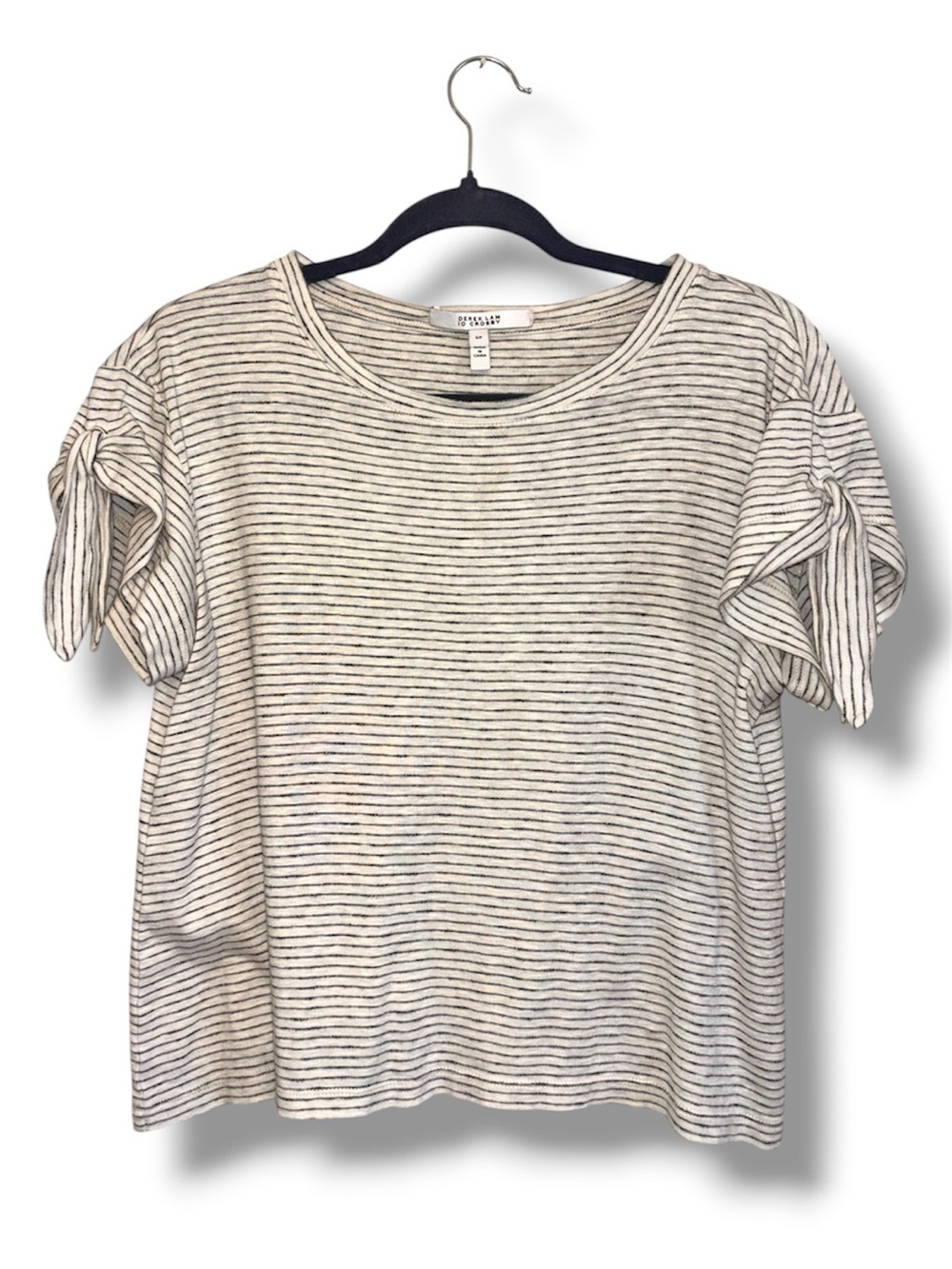 Derek Lam 10 Crosby Cream and Black Striped Short-Sleeve Knot-Sleeve Top